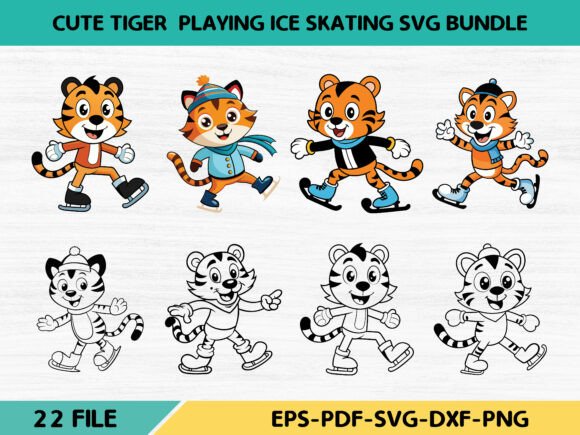 Download Cute Tiger Playing Ice Skating Svg Bund - Ice skating svg Collection